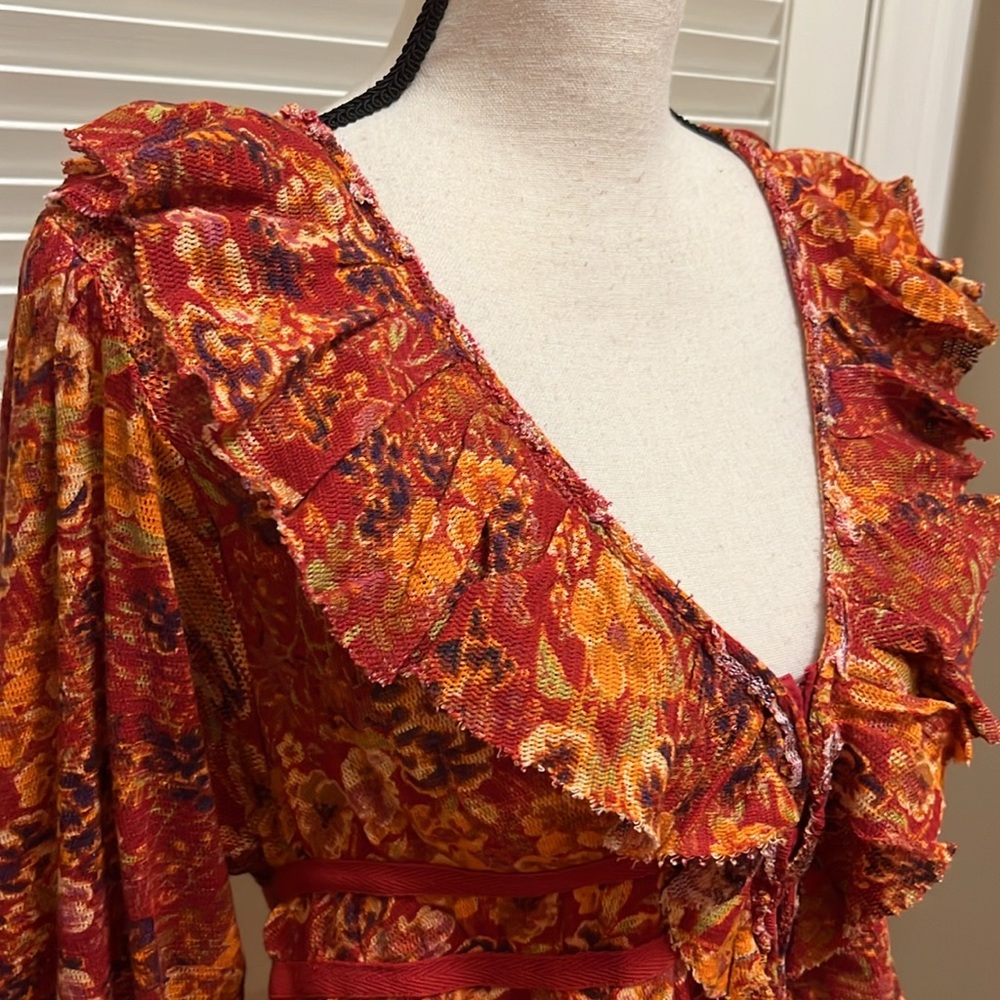 Free People Rudi Ruffle Top in Cherry Combo, Size Small - Picture 9 of 17
